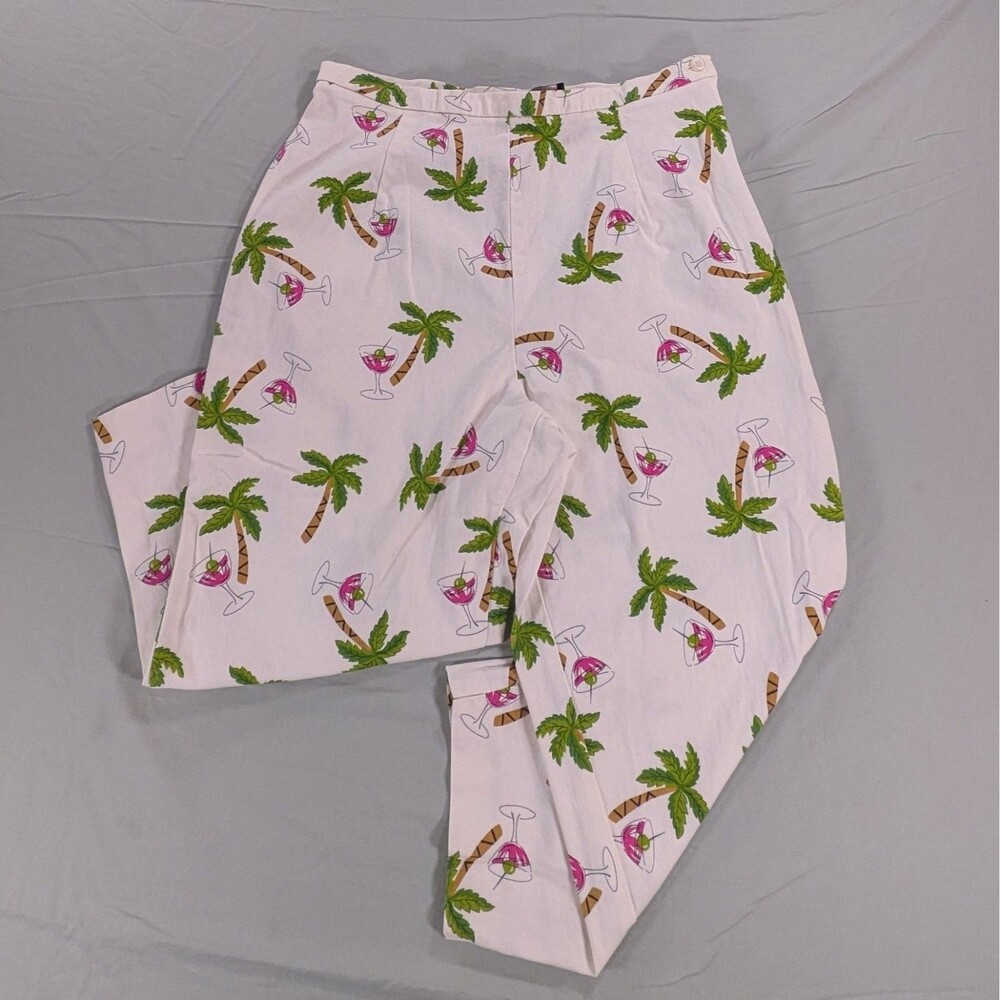 Briggs New York White Palm Tree & Pink Cocktail Print Straight Leg Pants